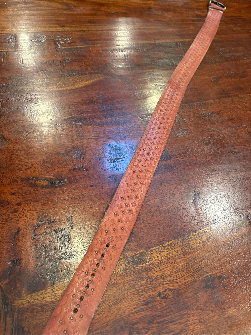 Vintage Lauren Ralph Lauren Brown Leather Western Studded Embossed Belt sz Large - Picture 11 of 16